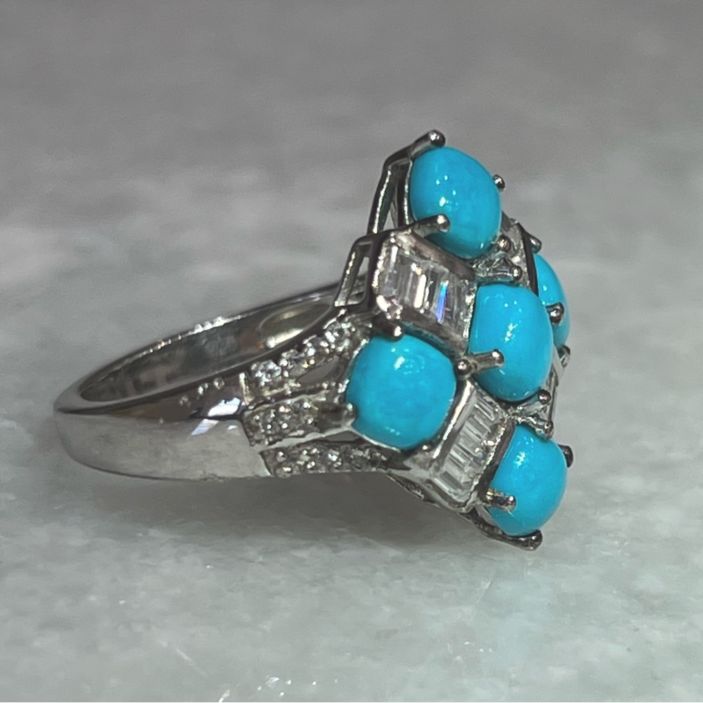 Arizona Sleeping Beauty Turquoise and Zircon Checkered Sterling Silver R… - Picture 4 of 14
